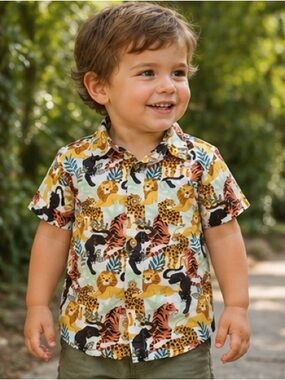 Mick Mack Boys Safari Animal Print Shirt 24M | Jungle Button Down Top